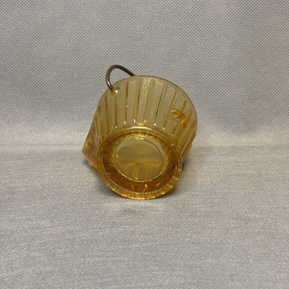 Vntg Toothpick/Ashtray Hazel Atlas Coal Bucket w/Handle Amber Depression Glass - Picture 5 of 9